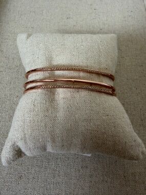 Stella & Dot Rose Gold Triple Bangle Bracelet with Pave Accent